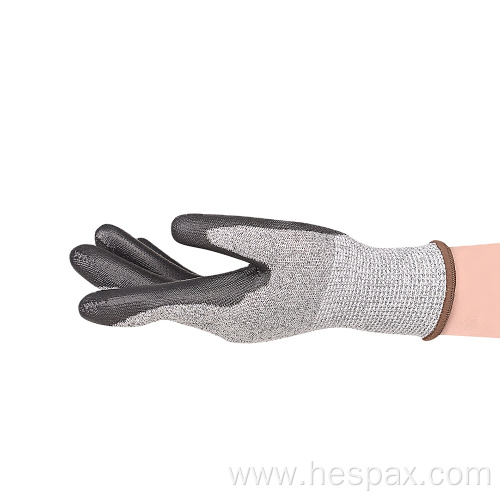 Hespax Durable HPPE Gloves Anti-cut PU Dipping Gloves